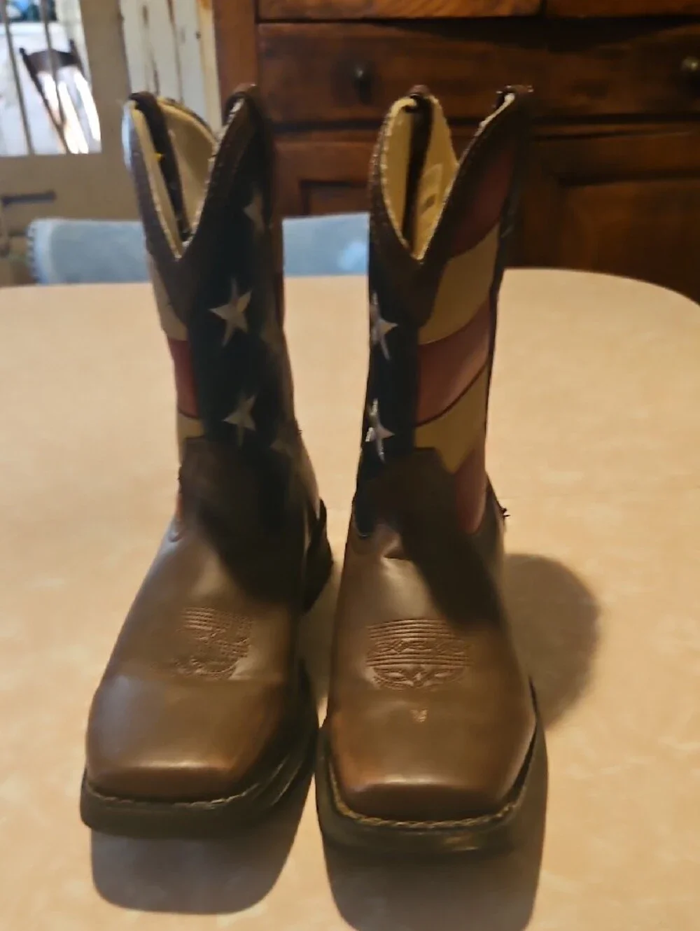 Durango Kids Brown Western Boots with Red, White & Blue Flag Shaft